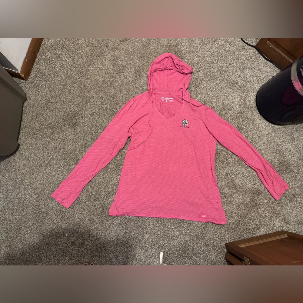 Life Is Good Raspberry Hooded long sleeve shirt